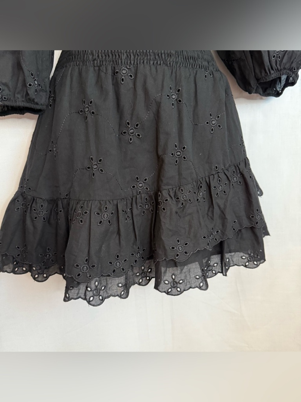 ZARA M Women's Black
Eyelet Mini Dress Puff Sleeve
Ruffle Smocked Party
Funeral - Picture 4 of 8